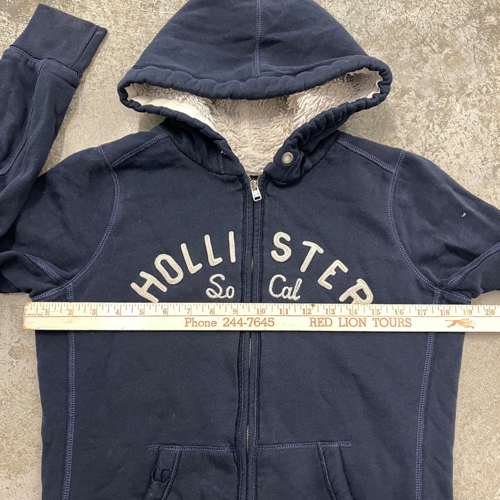 Hollister So Cal Navy Blue Sherpa Lined Full Zip Hoodie Womens Large - Picture 4 of 8